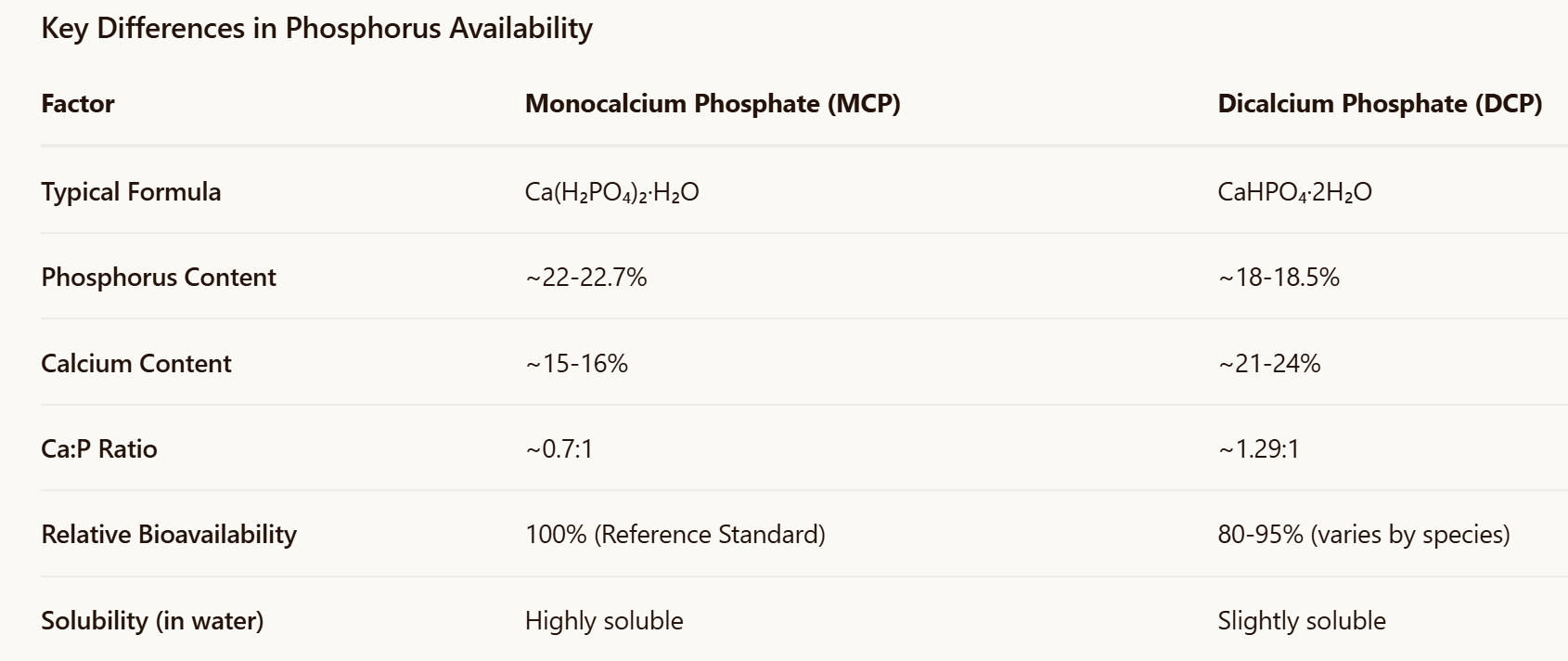 Dicalcium Phosphate vs Monocalcium Phosphate bioavailability